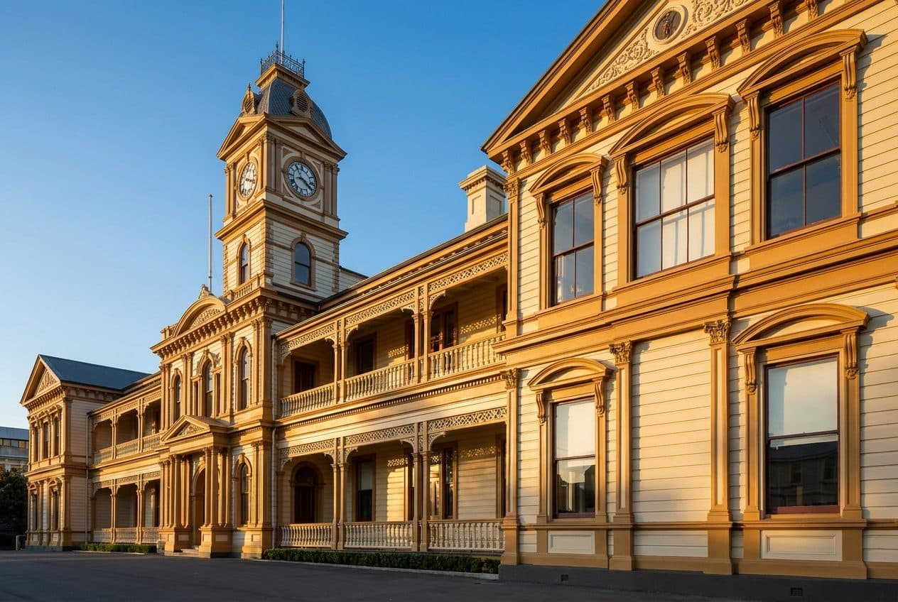 The Old Government Buildings in Wellington, timber cut to imitate stone
