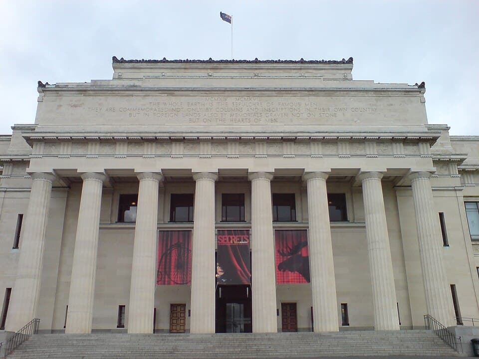 The main portico of the Auckland Museum in Auckland City, New Zealand.